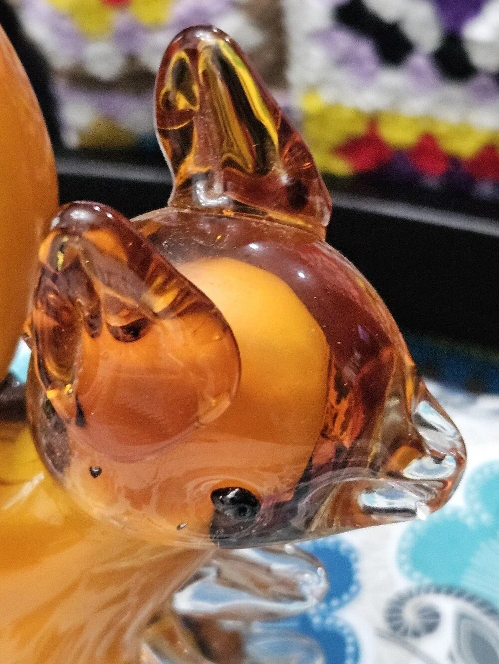 Murano Style Heavy Artglass Burnt Orange Brown Squirrel Sitting With Tail Up